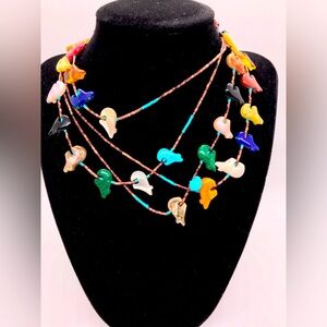 Sterling Native Zuni Hand Carved Stone Heishi Fetish Bear Double Strand Necklace